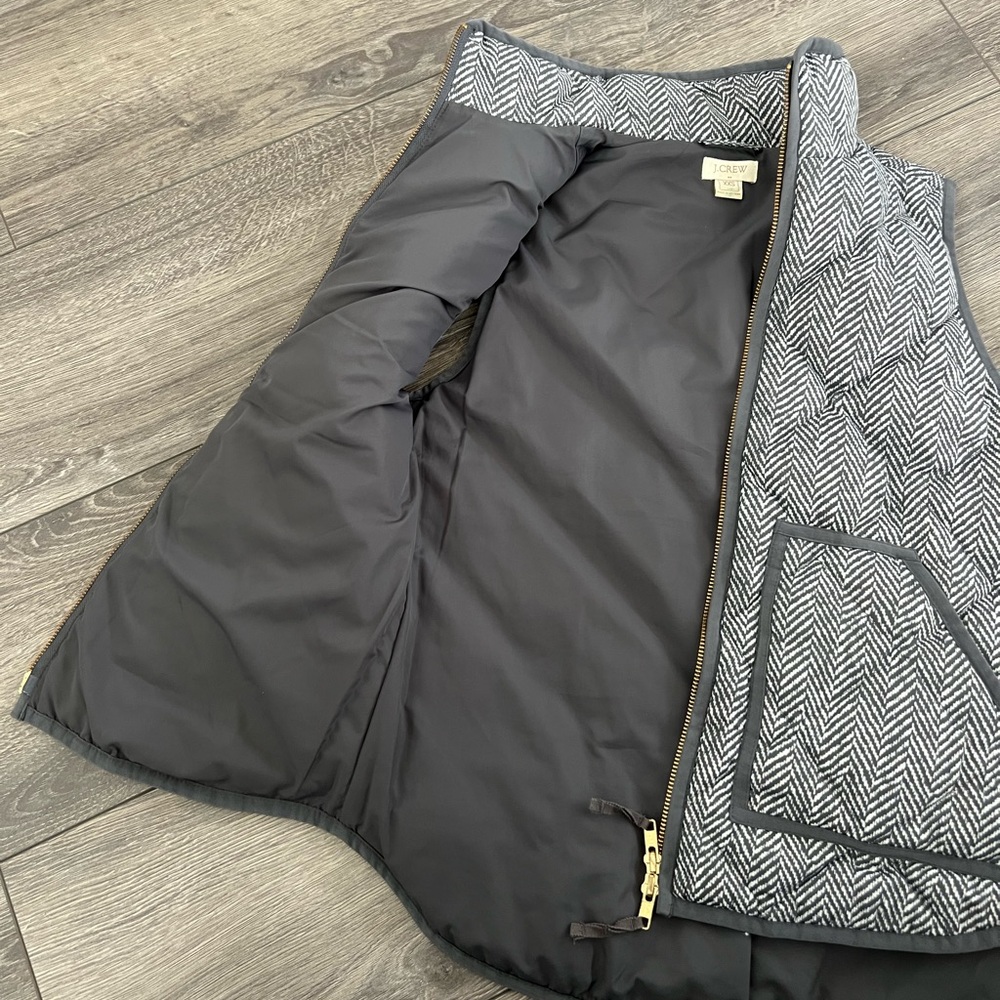J. Crew Vest Sleeveless Grey Quilted Down Feather Puffer Vest XS Zip - Picture 8 of 10